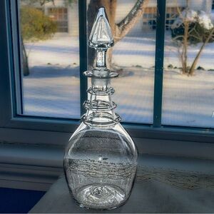 Vintage Clear Glass Ship Decanter with Stopper | 32 oz Hand Blown Glass Carafe